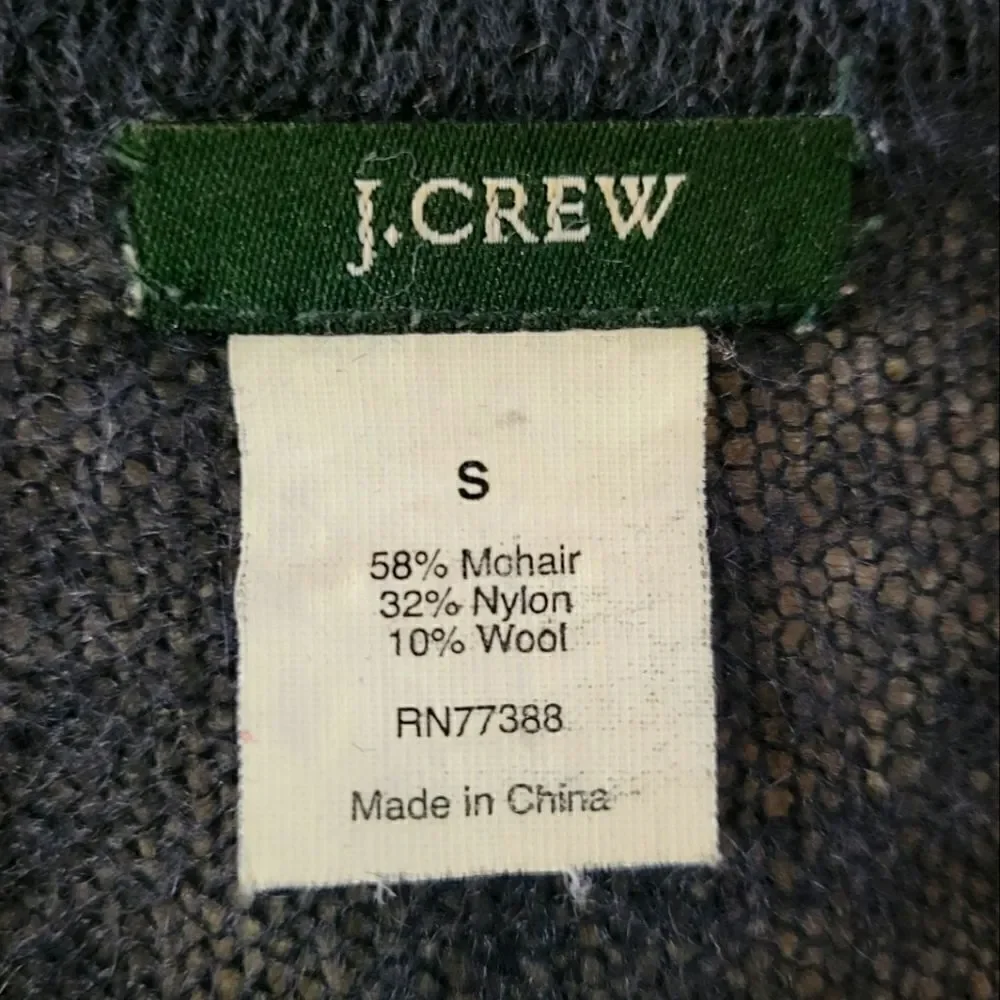J. Crew Women's Navy Ruffle V-neck Mohair Long Sleeve Cardigan Sweater